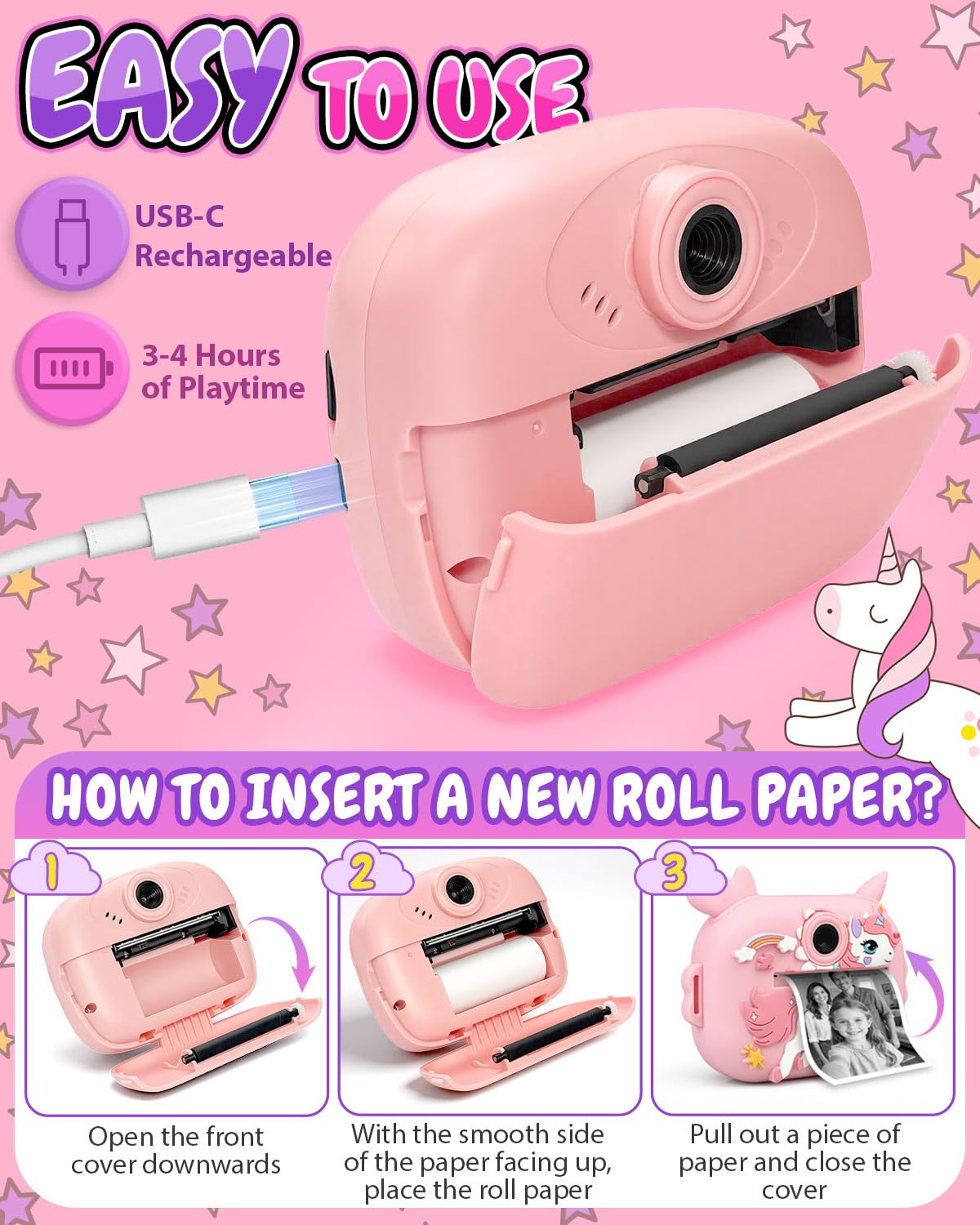 Torlaist Kids Camera Soft silicone case, shockproof and kid-friendly.