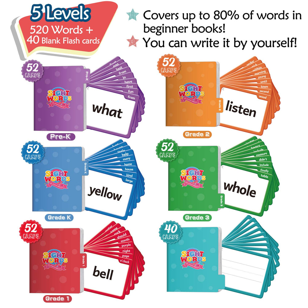Torlam 520 card folders and rings keep cards organized and ready for quick level-based practice.