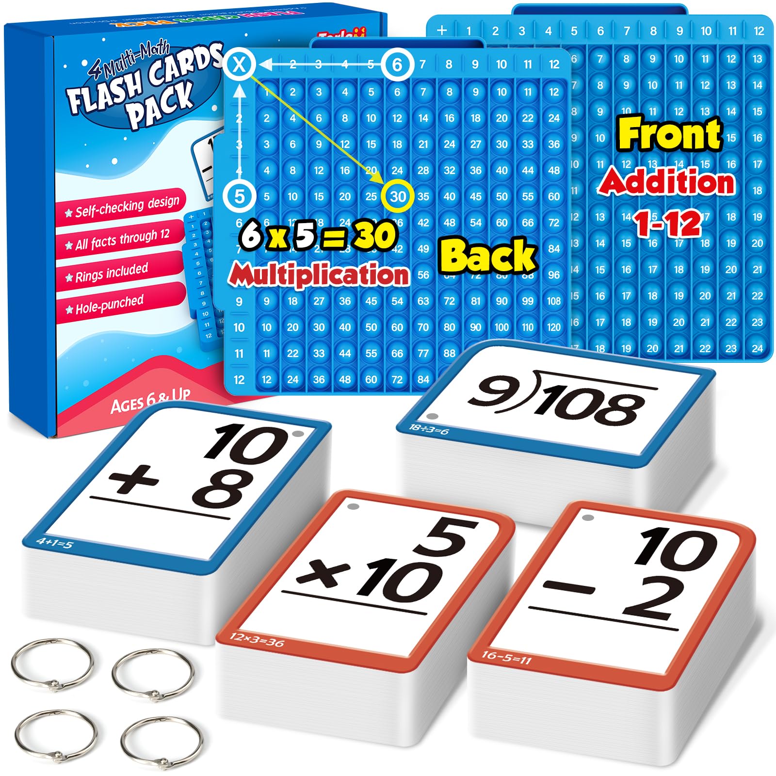 Torlam Math Flash Cards double-sided for quick multiplication and addition practice.