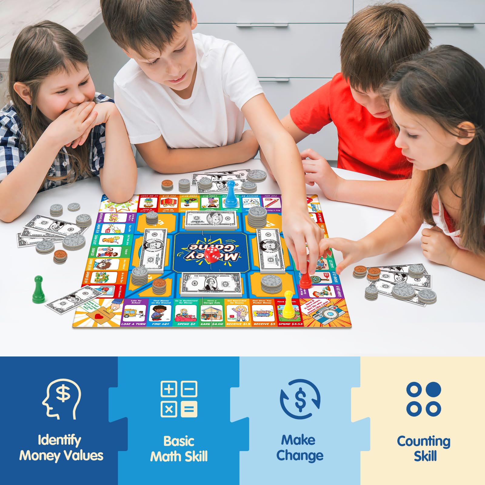 Torlam Money dice roll guiding quick addition and budgeting skills.