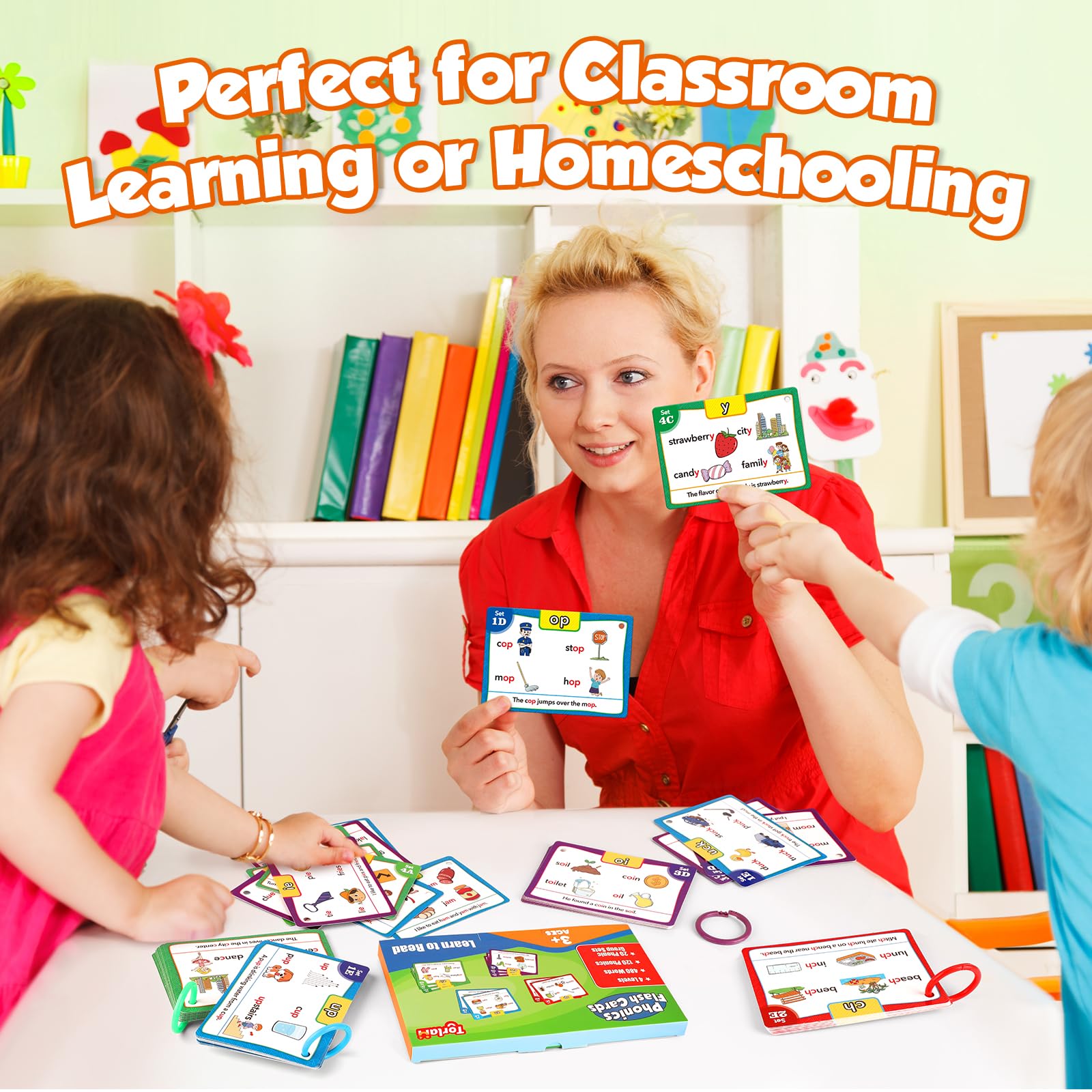 Torlam Phonics Flash Cards use vivid colors and illustrations to engage learners.