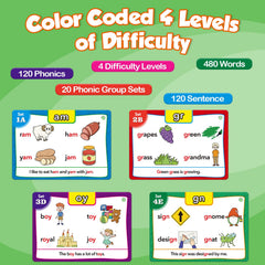 Torlam Phonics Flash Cards include four colored rings for easy classification.