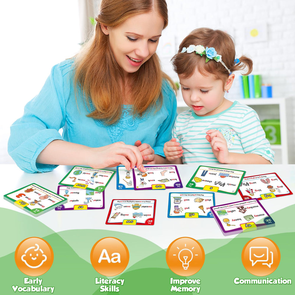 Torlam Phonics Flash Cards feature double-sided cards for versatile learning activities.