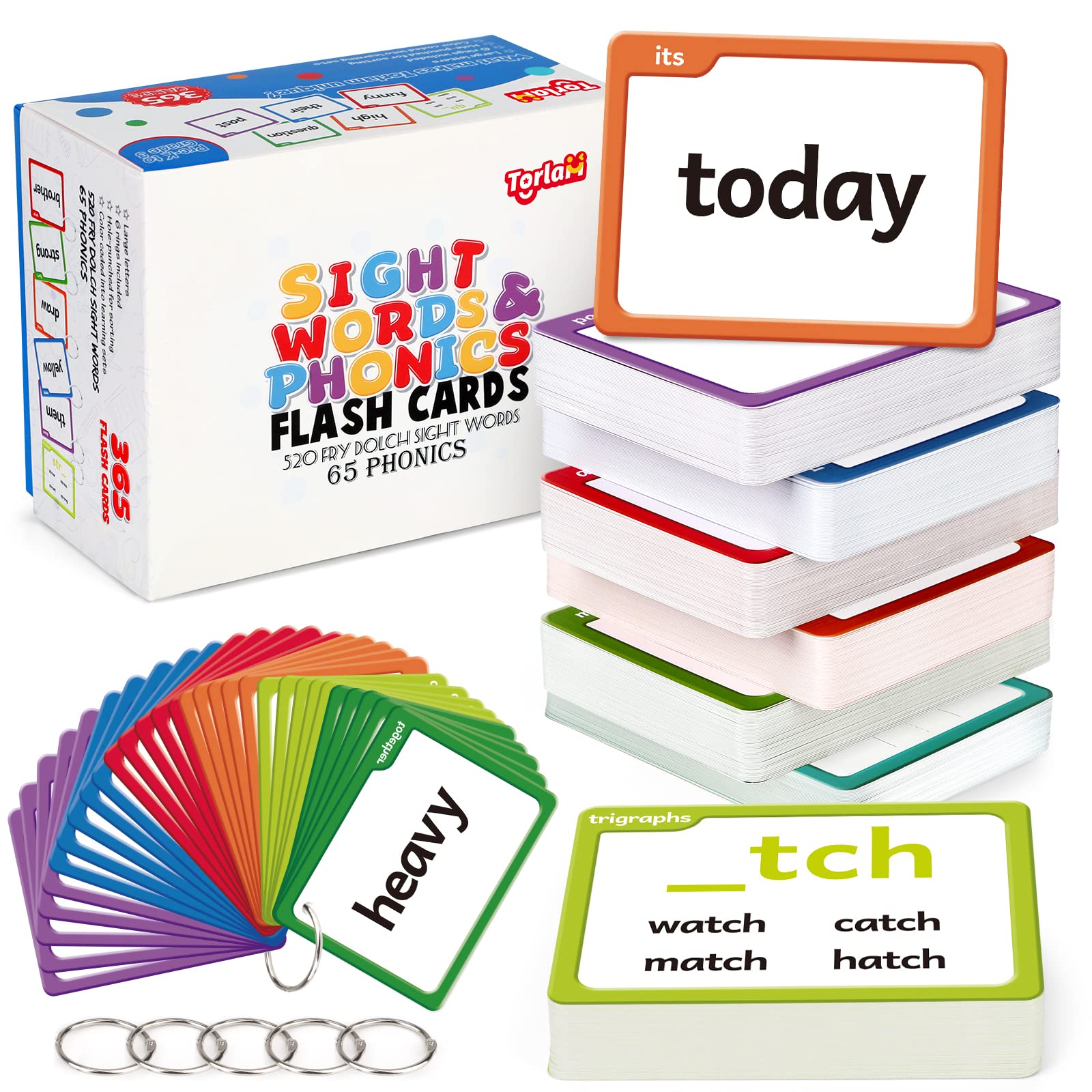 Torlam Sight Words & Phonics Flash Cards for Kids | Learn Digraphs, CV ...