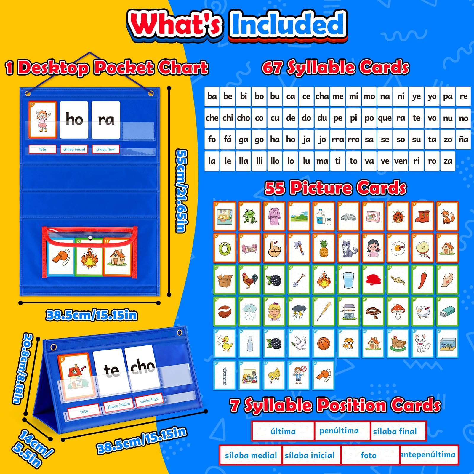 Torlam detachable storage pocket keeps syllable and picture cards organized