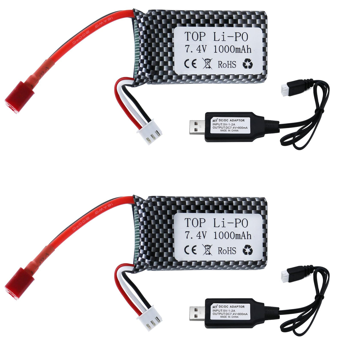 Tosiicop 7.4V 1000mAh battery two-pack for longer RC run times.