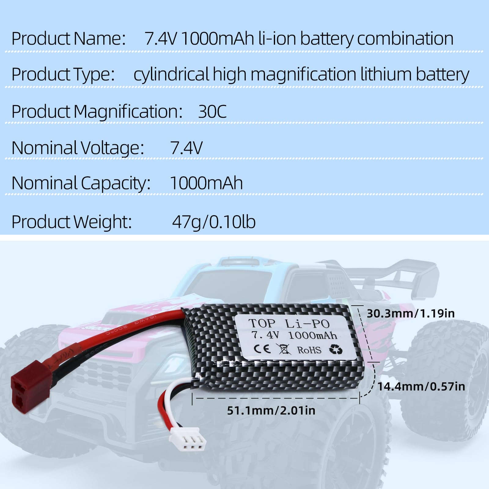 Tosiicop battery dimensions displayed for compatibility checks.