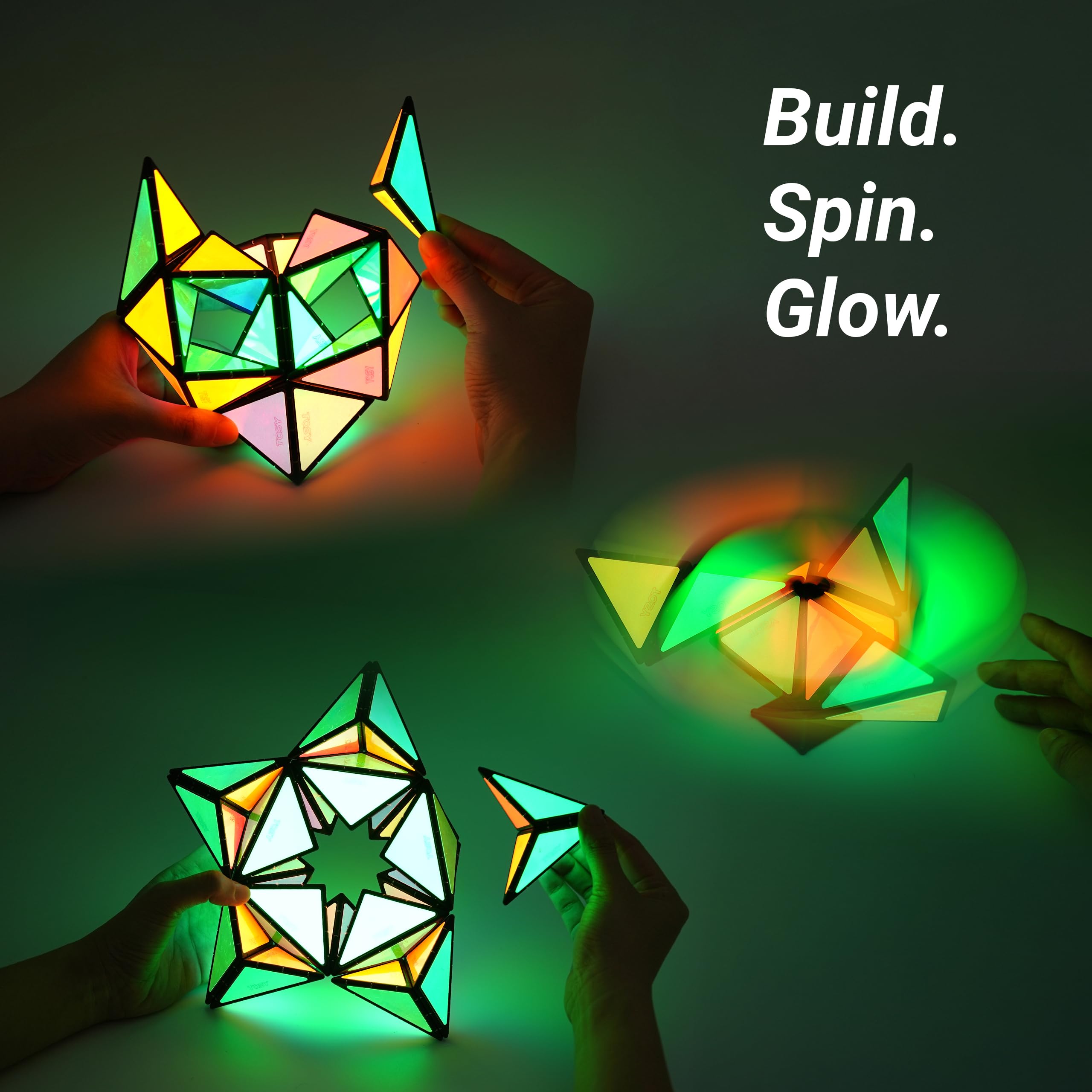 TOSY Magnet Pyramid Glow includes a spinner accessory for new shapes.