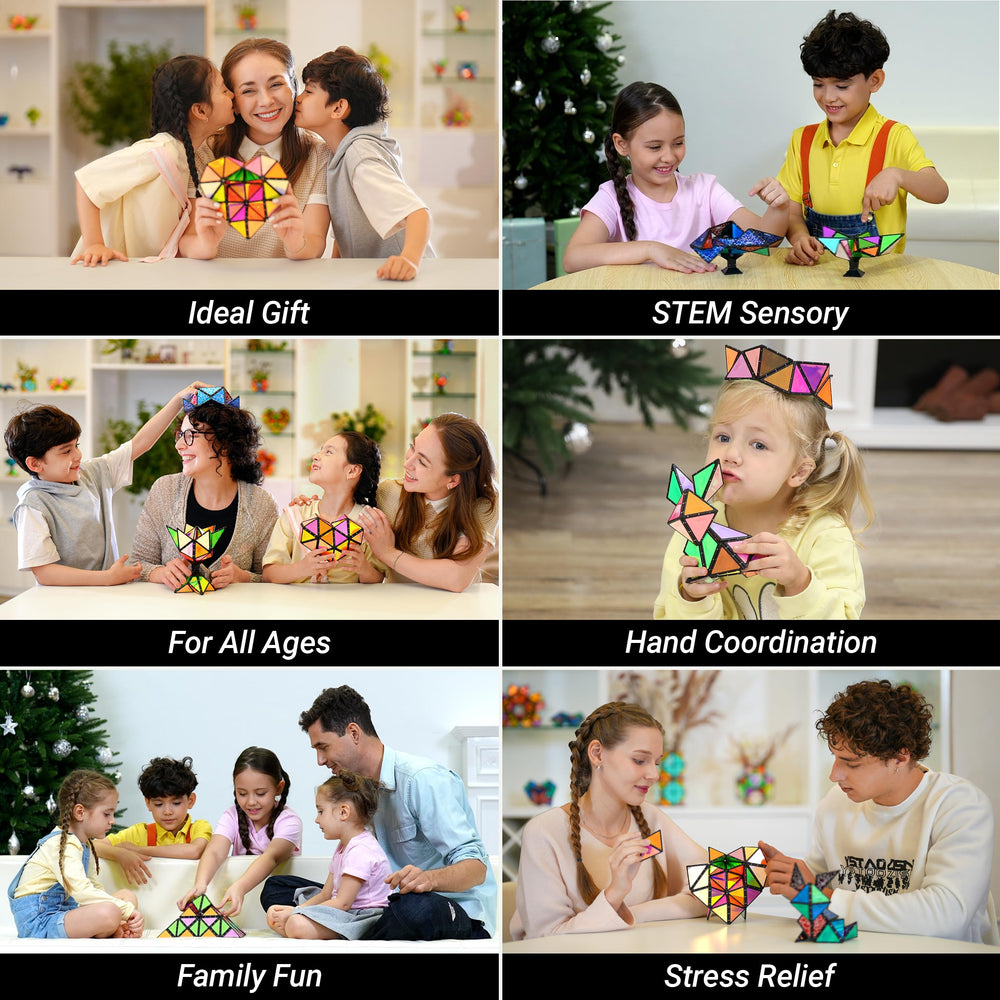 TOSY Magnet Pyramid glowing under UV flashlight for vivid night play