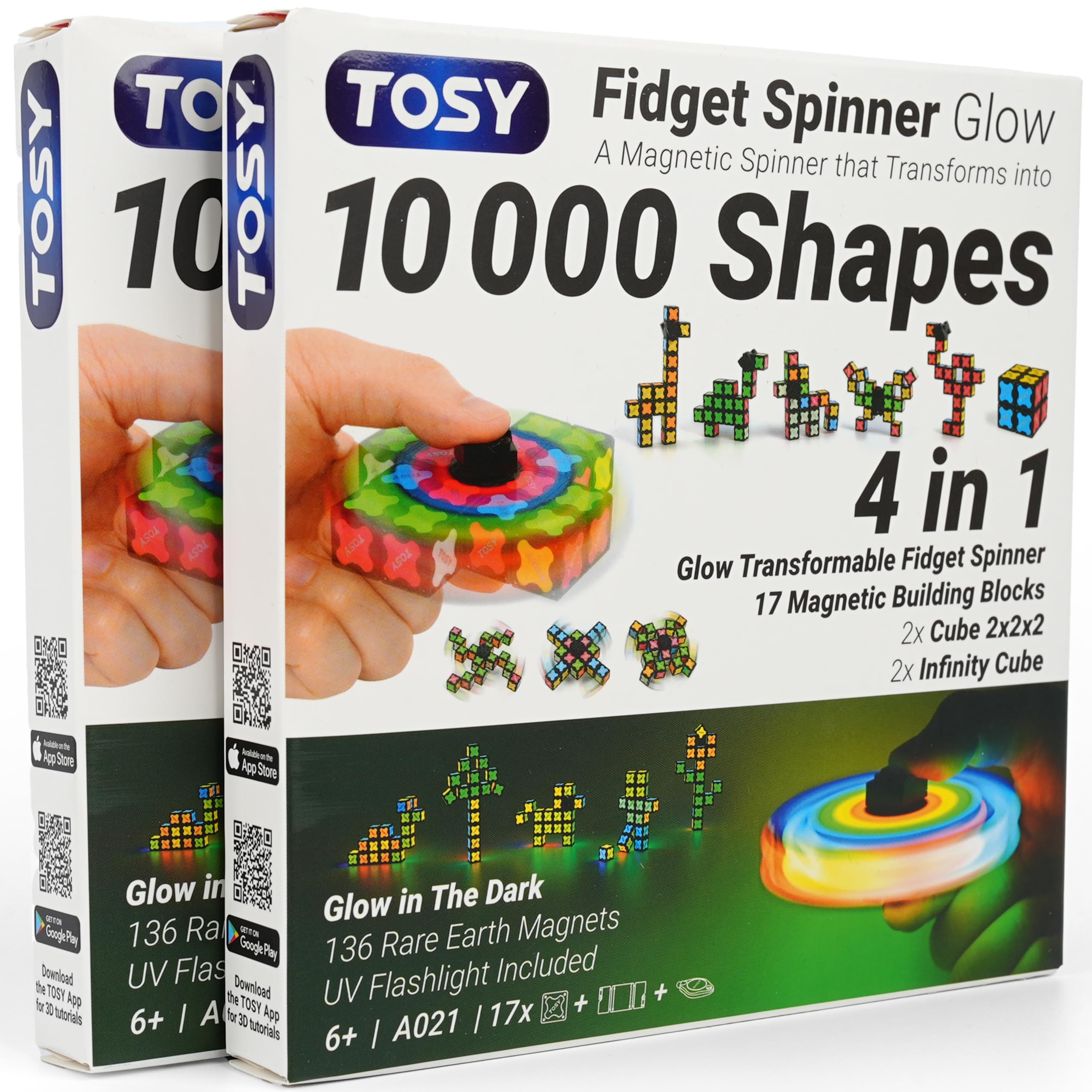 TOSY Magnet Spinner Glow with 16 blocks for endless shape creation and focus