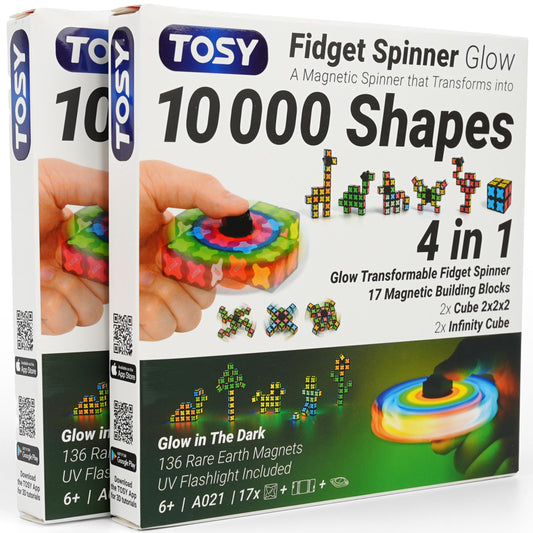 TOSY Magnet Spinner Glow with 16 blocks for endless shape creation and focus