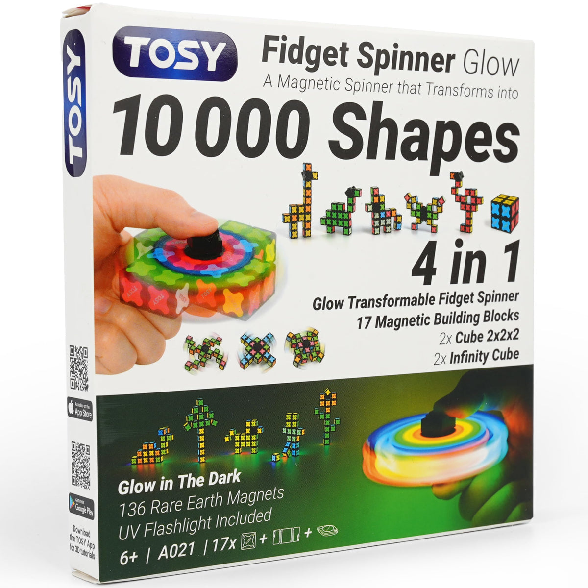 TOSY Magnet Fidget Spinner Glow with 16 blocks spins smoothly for stress relief and focus