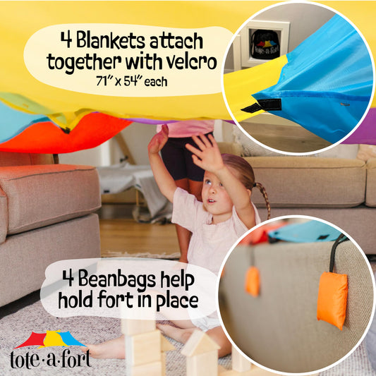 TOTE A FORT blanket panels spread to create expansive fort space.