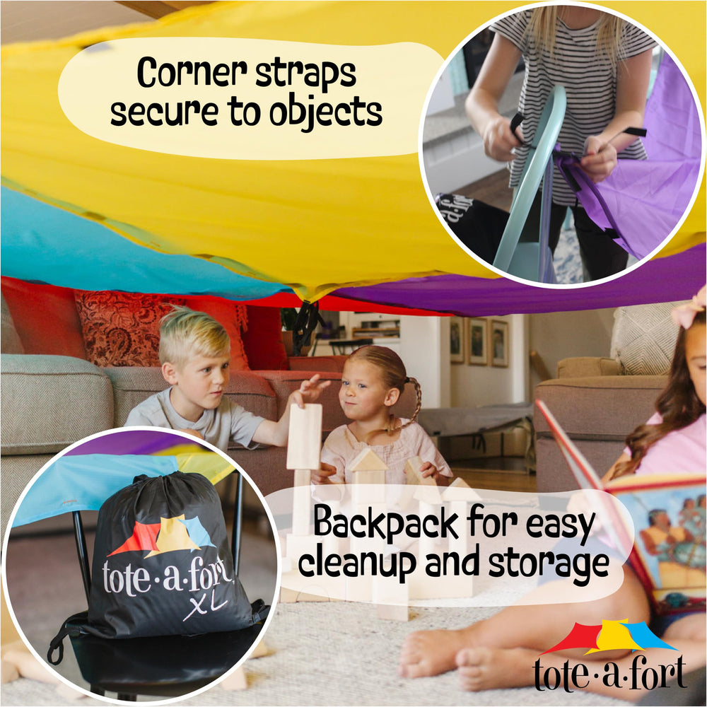 TOTE A FORT color options brighten playtime with vibrant fort designs.