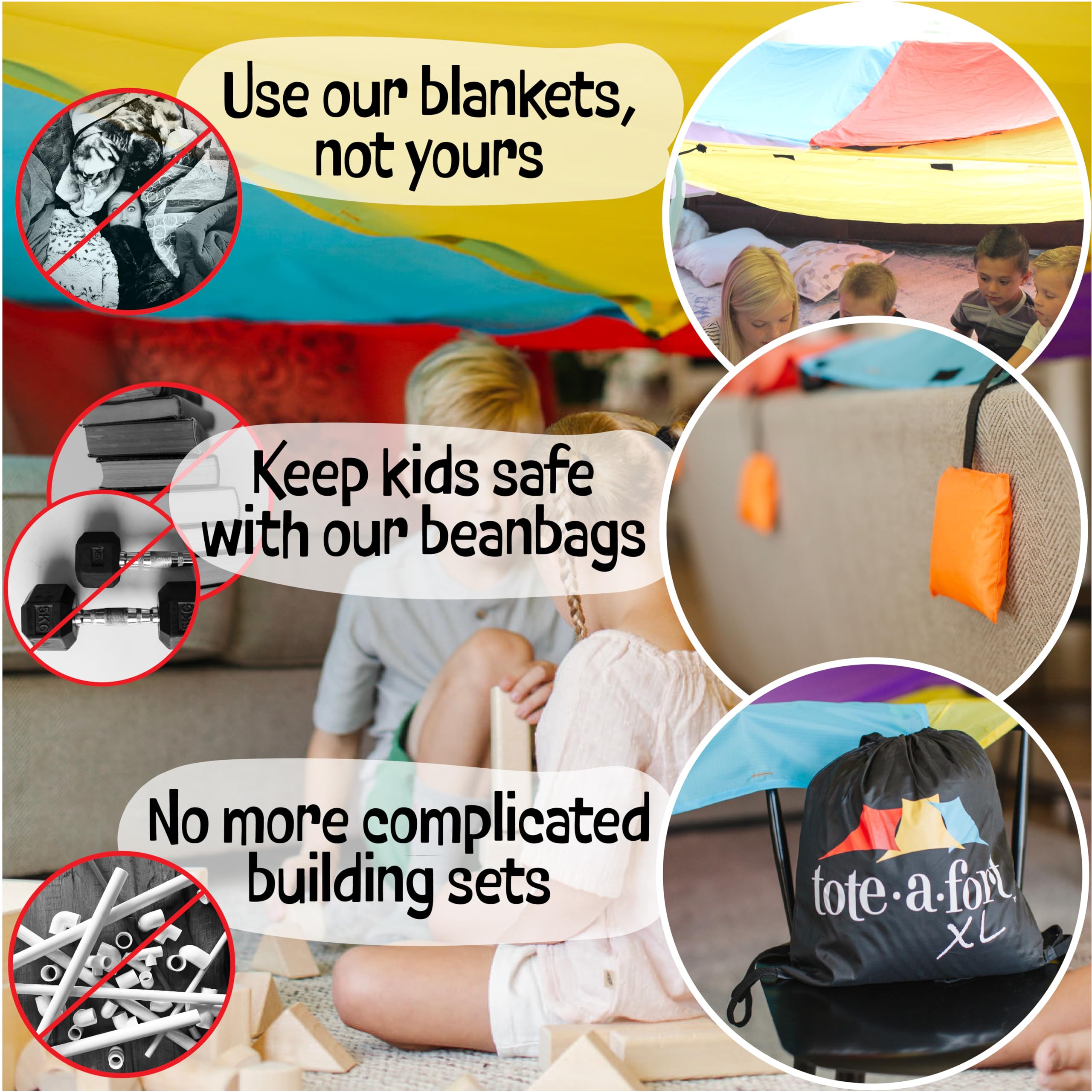 TOTE A FORT storage tote helps with easy cleanup and storage.
