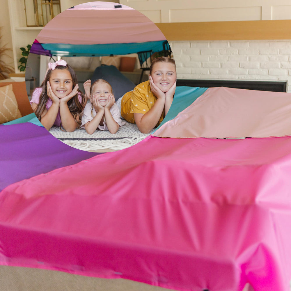 TOTE A FORT blanket panel coverage expands space for creative play.