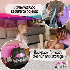 TOTE A FORT kit simplifies cleanup with a convenient tote storage.