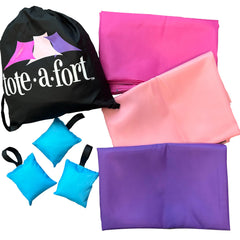 TOTE A FORT Princess blanket fort kit enables easy indoor fort building.