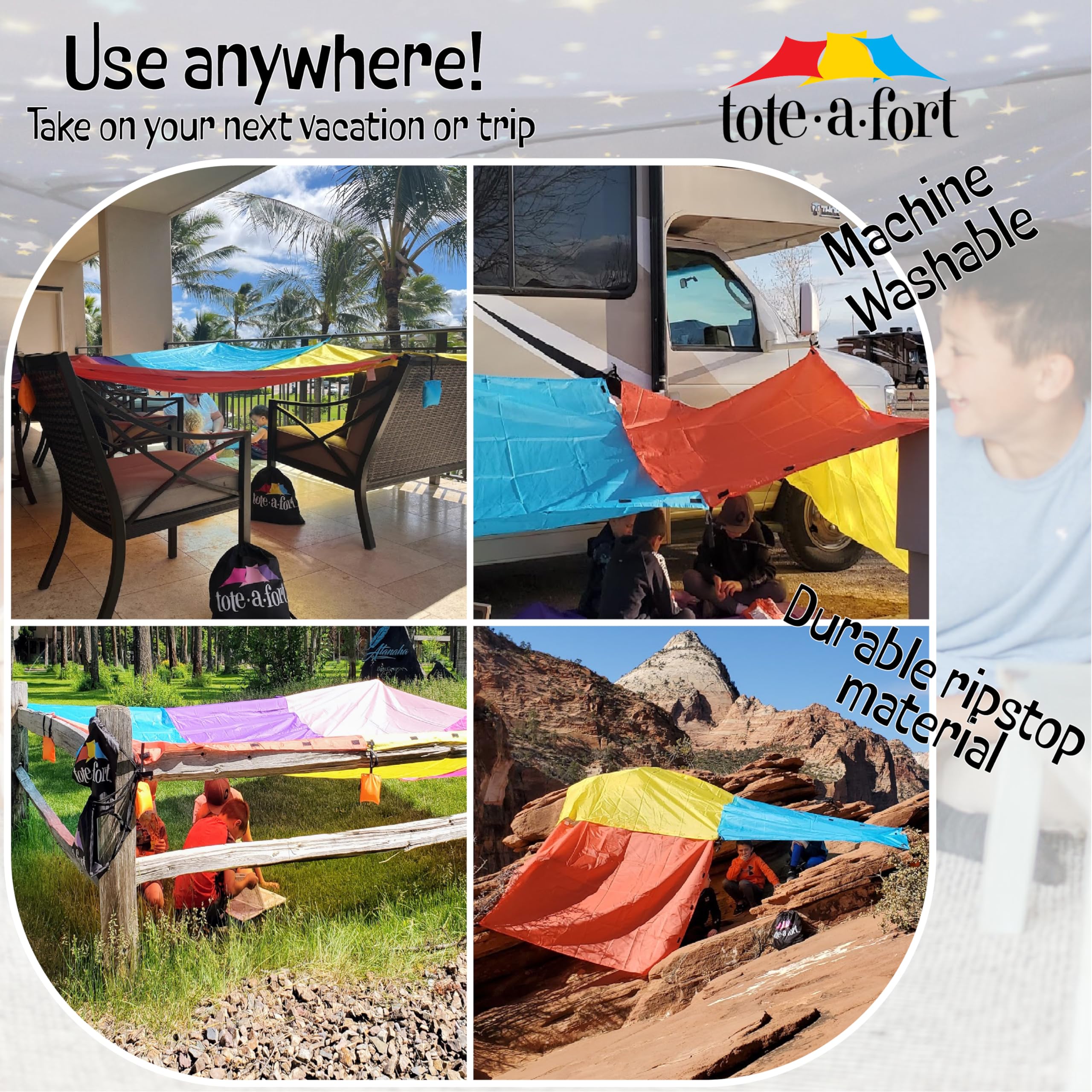 TOTE•A•FORT indoor outdoor use invites sleepovers and backyard adventures.