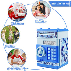 Totola piggy bank mini ATM camo blue educational gift idea for kids.