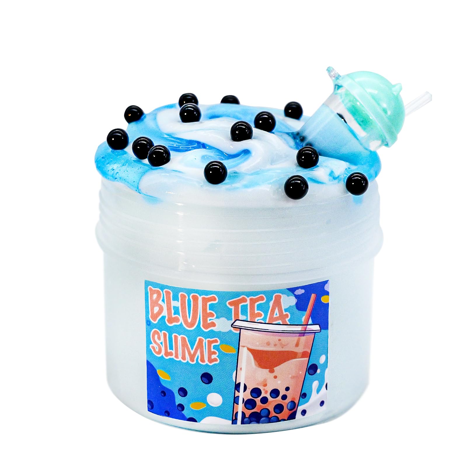 Tototang blue bubble tea slime with cup and pearls for satisfying visual textures