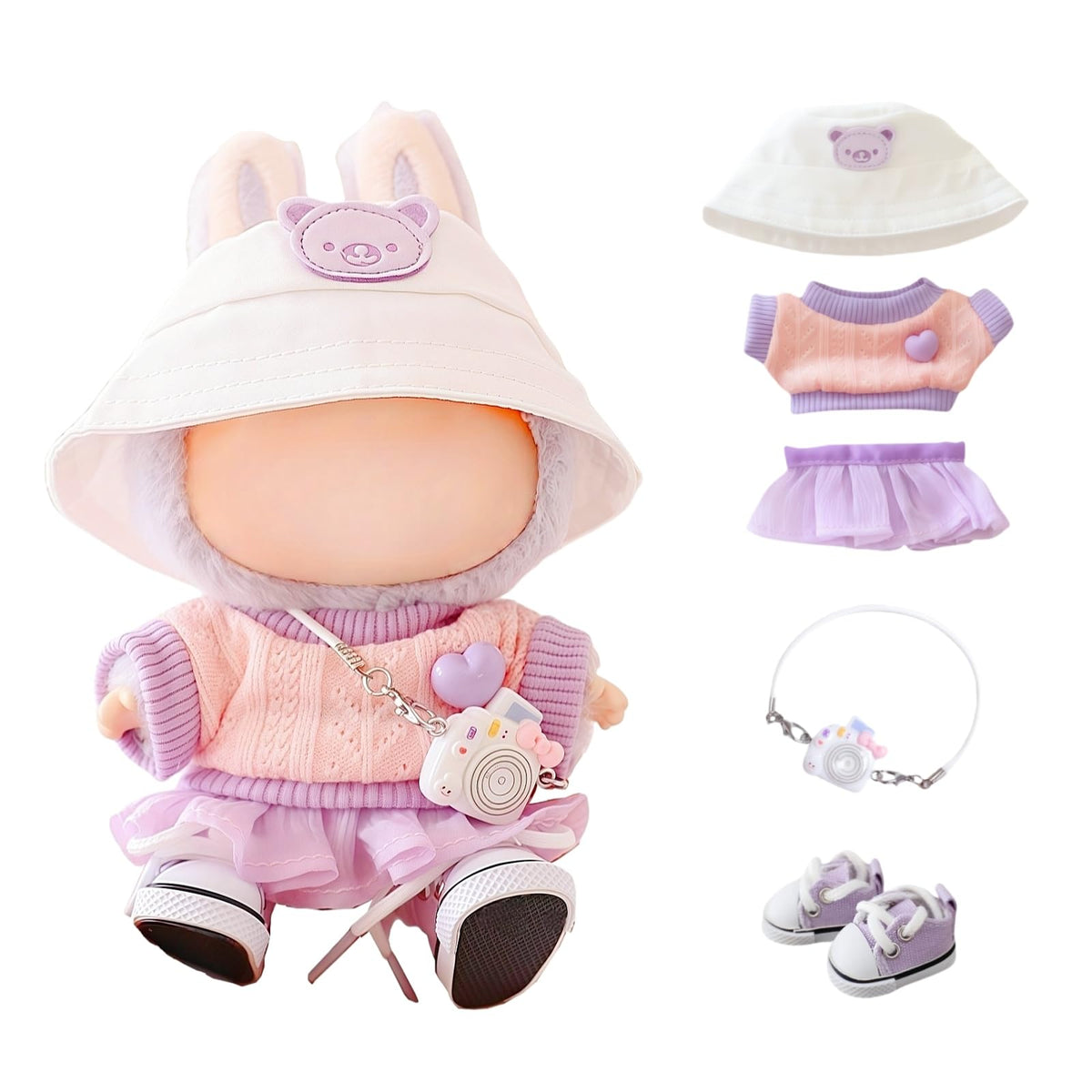 TOU-BEGUIN 17cm doll hat in purple adds kawaii charm for playful display.