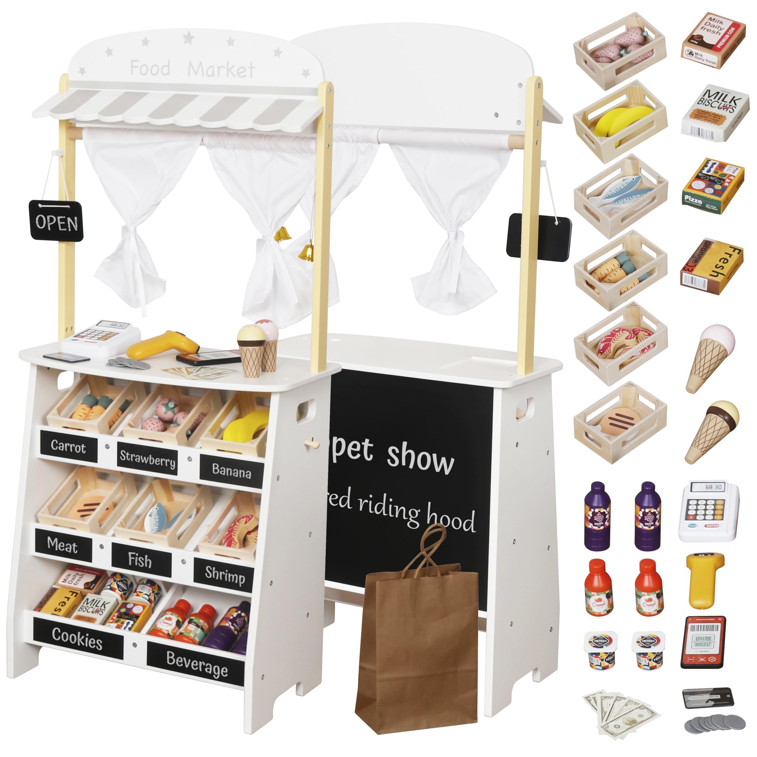 Touch Us Kids Grocery Store Playset wooden cart for imaginative shopping play