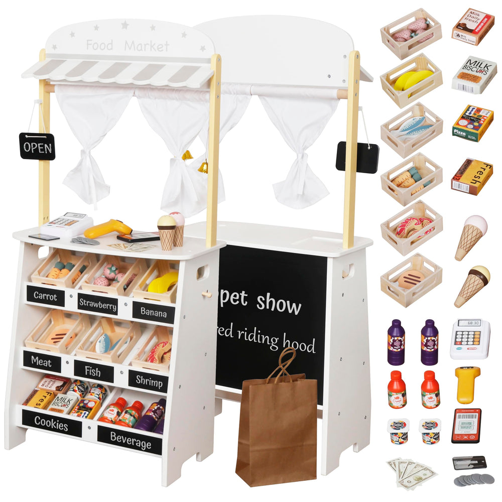Touch Us Kids Grocery Store Playset wooden cart for imaginative shopping play