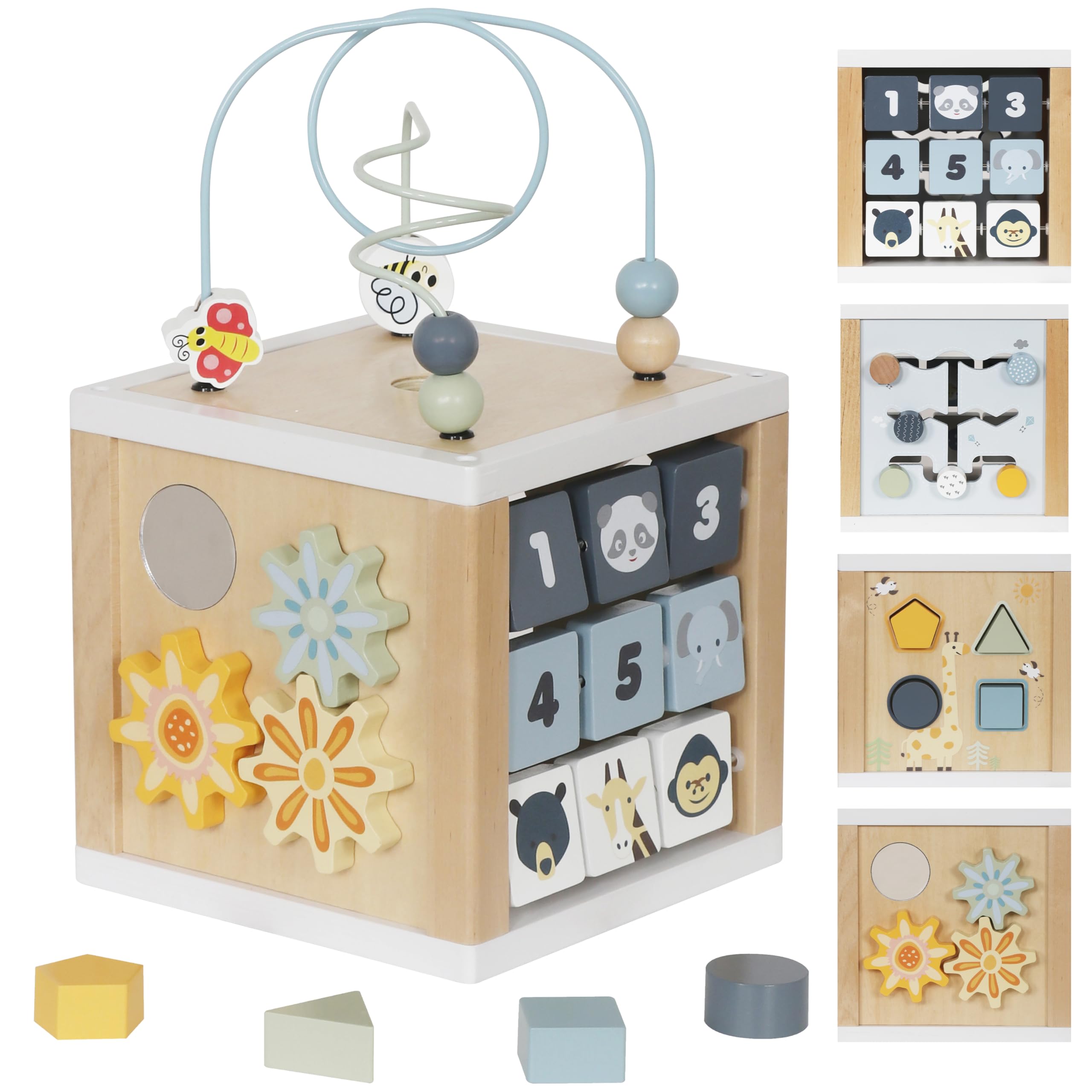 Touch Us wooden activity cube bead maze boosts fine motor exploration.