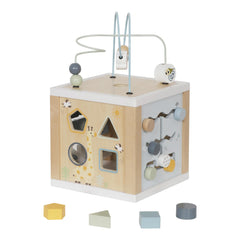 Touch Us wooden activity cube compact design fits on tabletops.