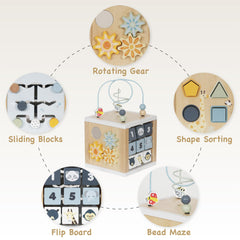 Touch Us wooden activity cube mirror invites curiosity and self-discovery.