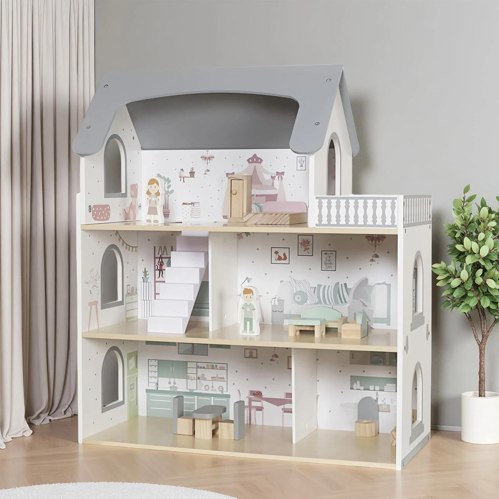 Touch Us Wooden Dream Playhouse exterior view highlighting sturdy eco-friendly wood for safe imaginative play.