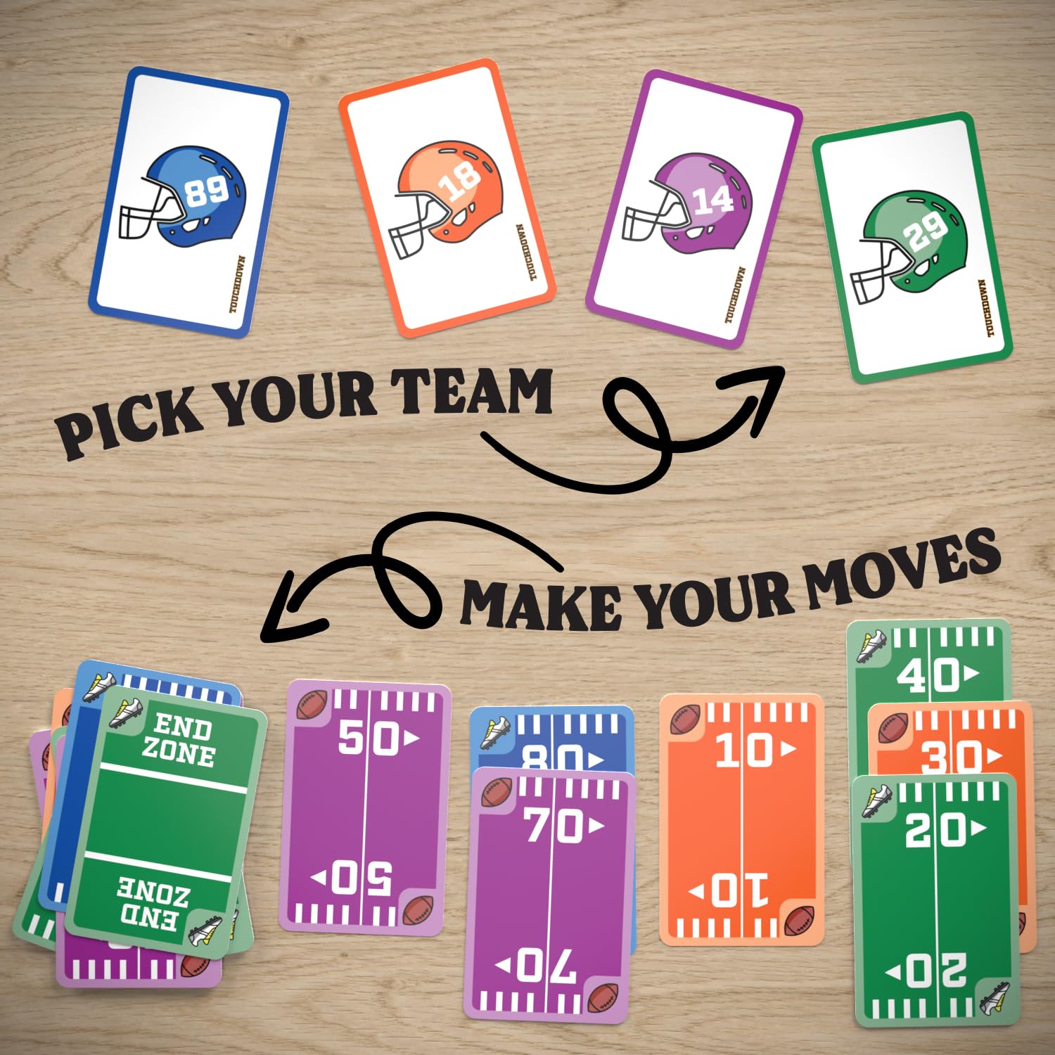 TOUCHDOWN 160 playing cards laid out for strategic scoring opportunities.