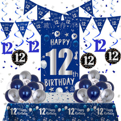 TOUPONS blue-silver 12th birthday door banner stands out and invites guests in.