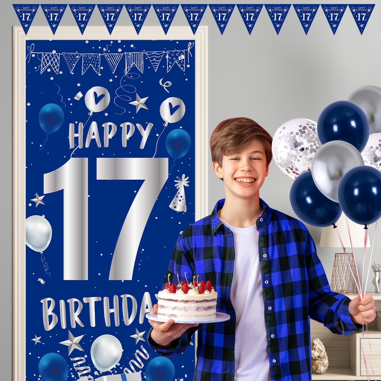 TOUPONS blue-silver 17th door banner makes the entrance pop