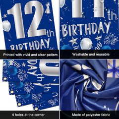 TOUPONS blue-silver happy 12th birthday signs highlight the milestone.
