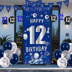 TOUPONS blue-silver triangle flag banner adds stylish, easy-to-install wall decor.