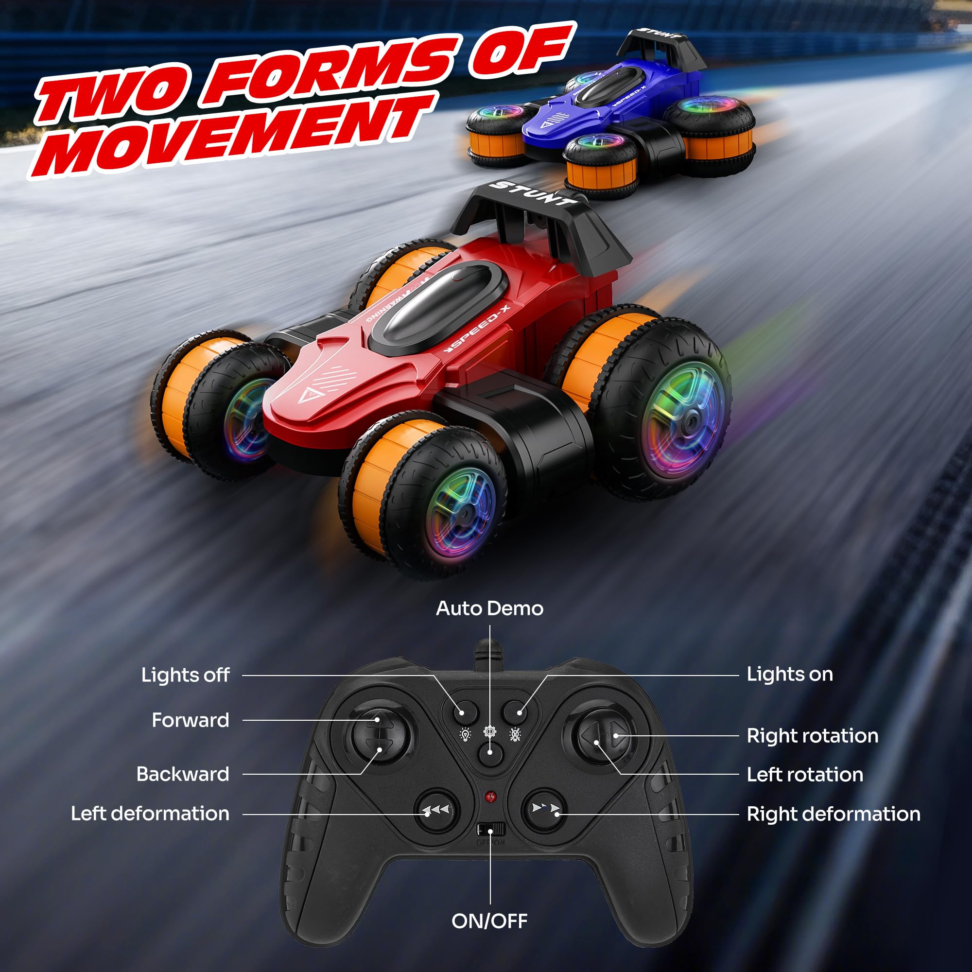 Toupus adjustable tire configuration enables varied stunts in action.