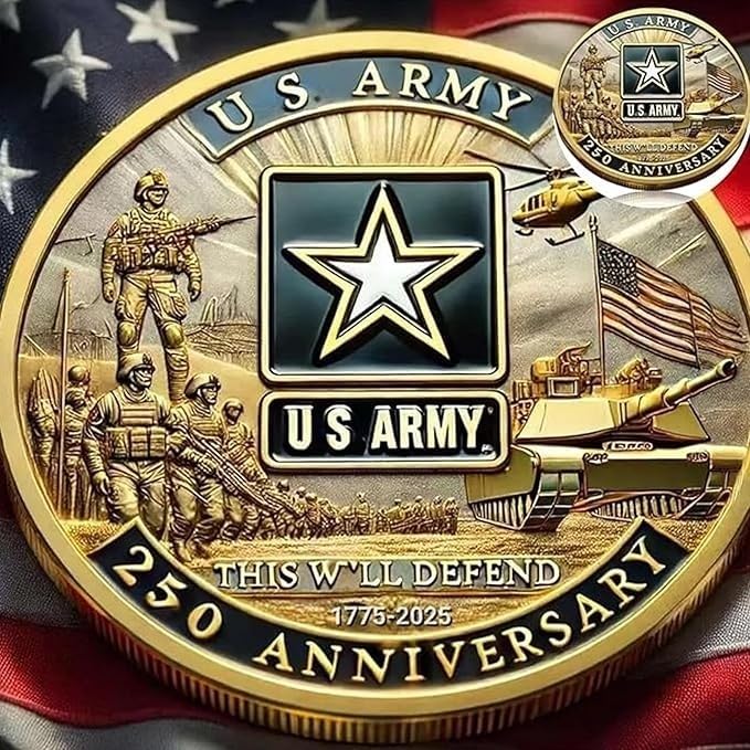 Touzanious 250th anniversary U.S. Army coin front with high relief for display
