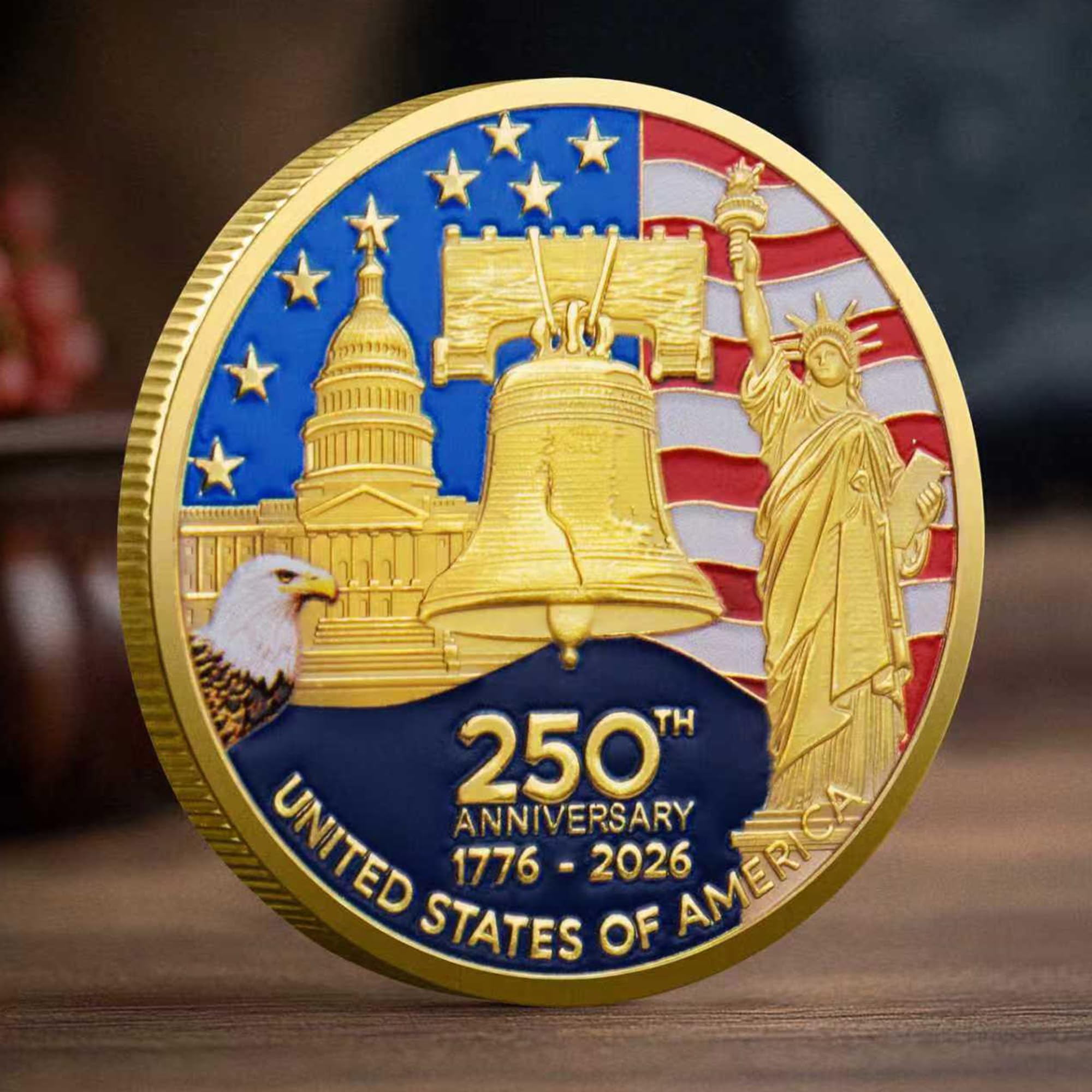 Touzanious military challenge coin with detailed craftsmanship for display