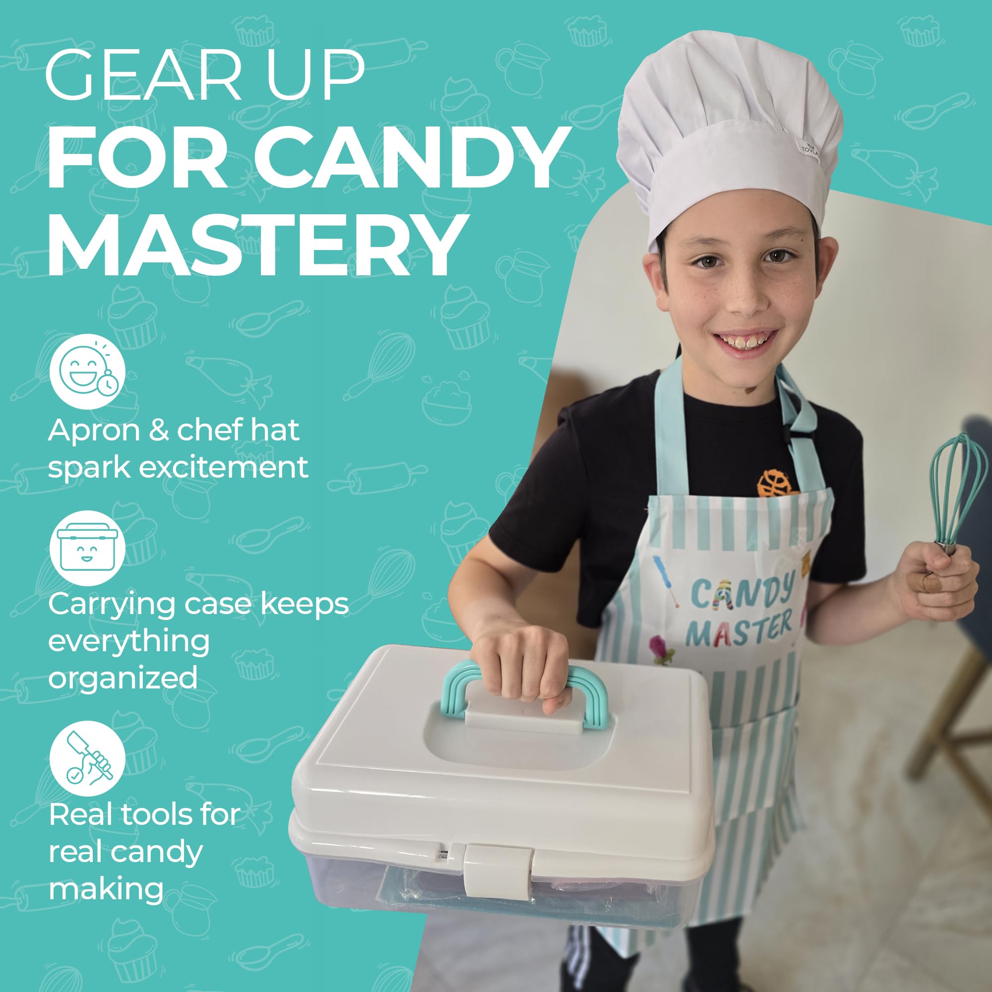 Tovla Jr Apron and Chef Hat complete a gift-ready, imaginative kitchen setup.
