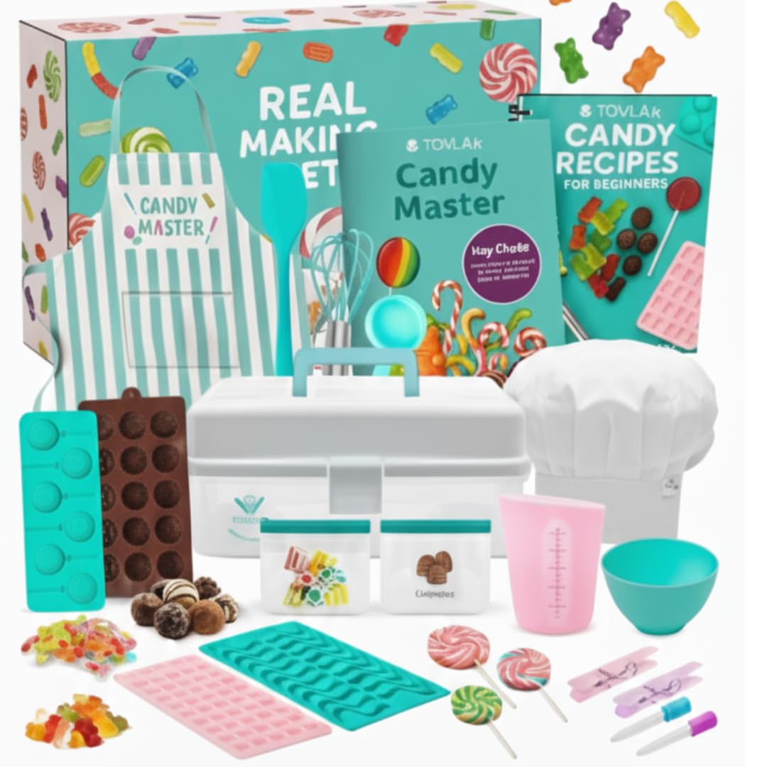 Tovla Jr Candy Lab set assembly shows a complete kid-friendly toolkit for safe candy making.