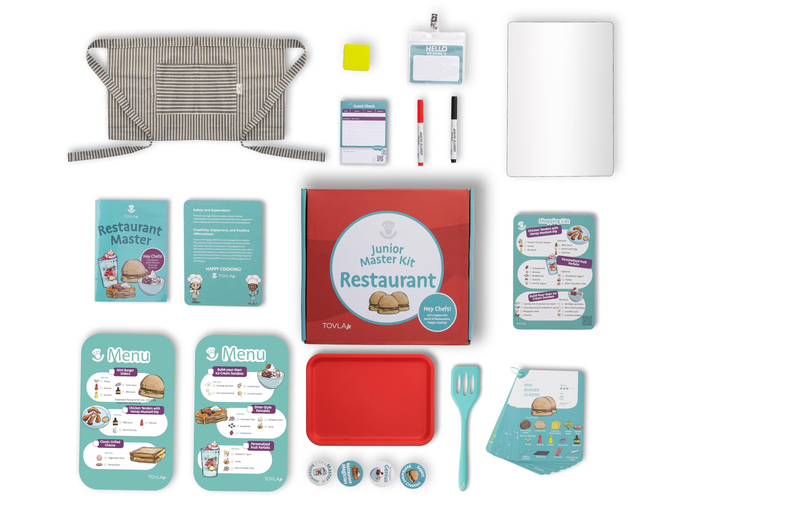 Tovla Jr. dry erase board lets kids write specials and track orders.