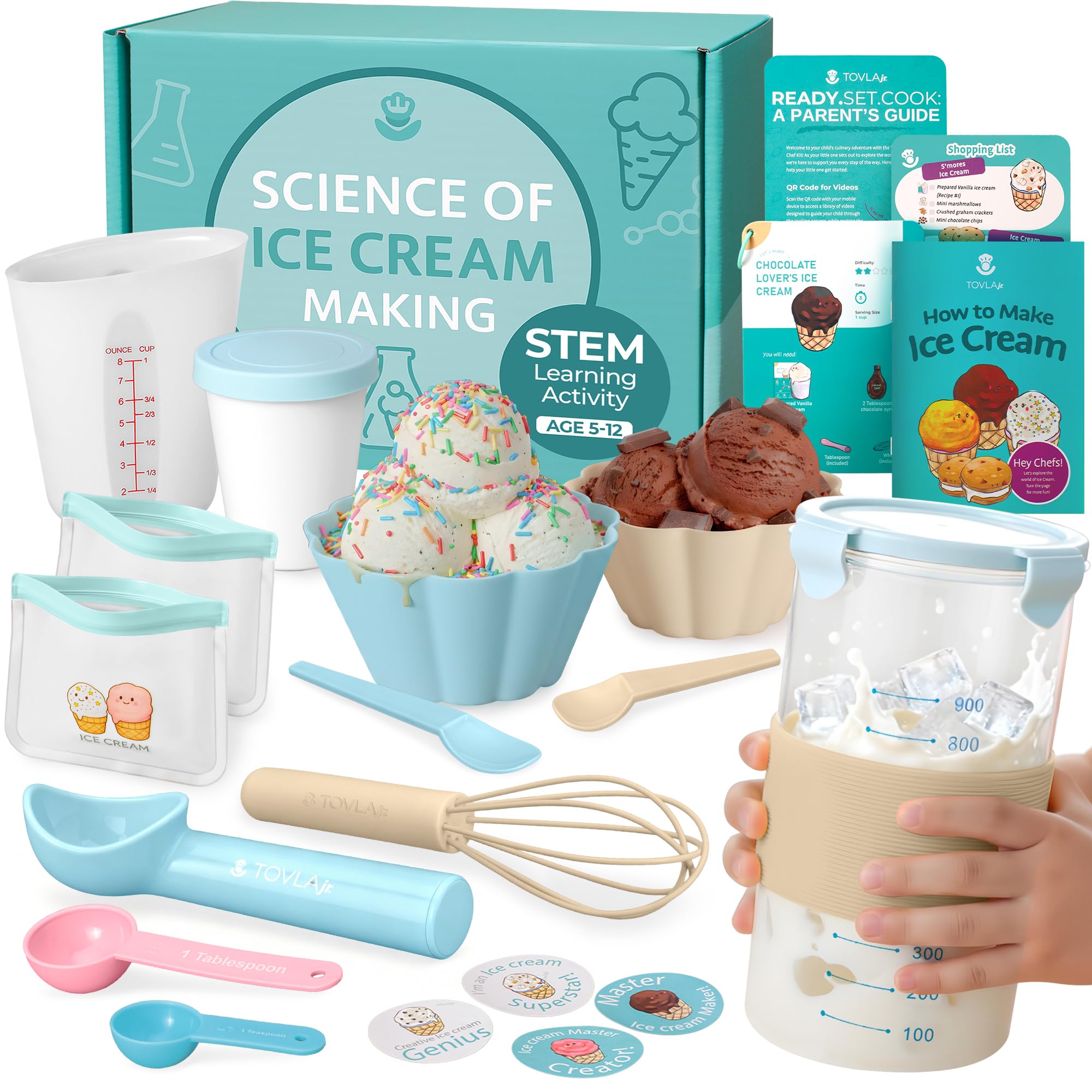 Tovla Jr ice cream scoop with reusable bowls for mess-free kid-friendly servings.