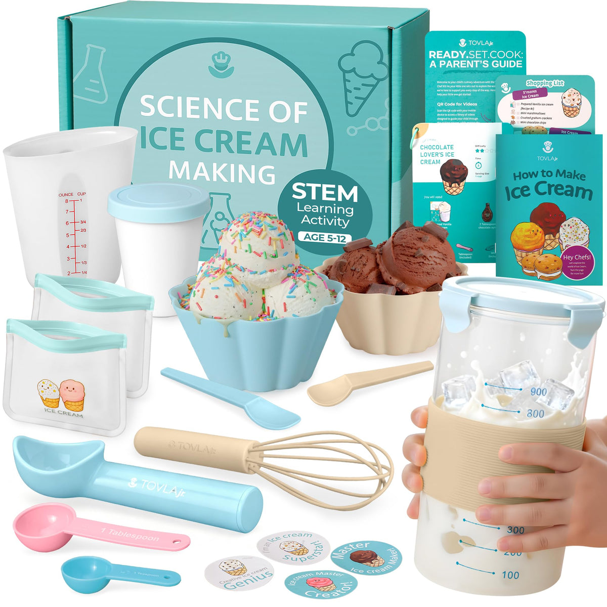 Tovla Jr ice cream scoop with reusable bowls for mess-free kid-friendly servings.