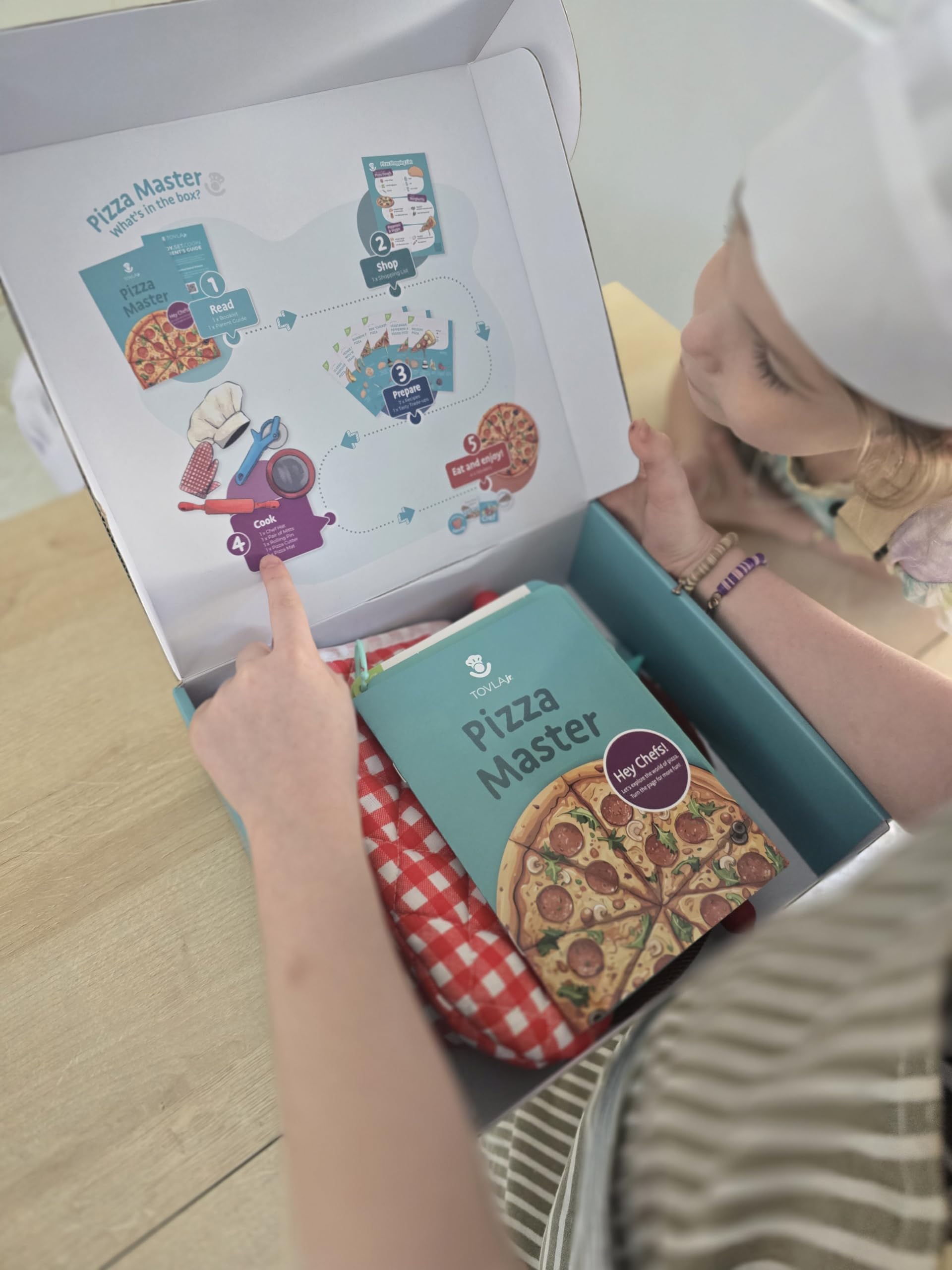TOVLA JR visual recipe cards guide step-by-step cooking.