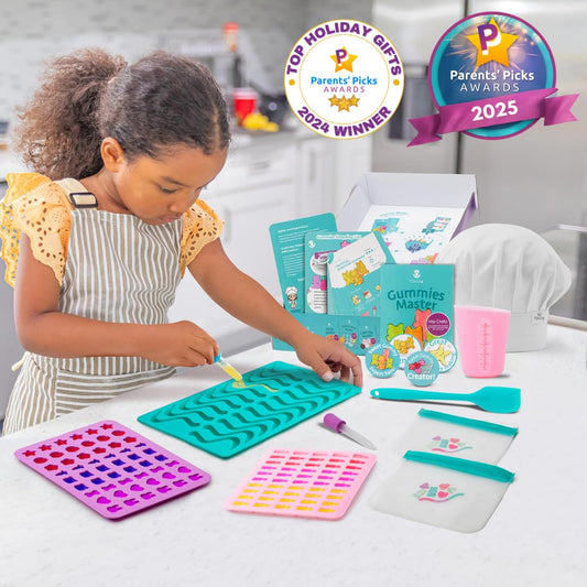 Tovla Jr Ultimate Gummy-Making Kit worm molds for imaginative gummy shapes.