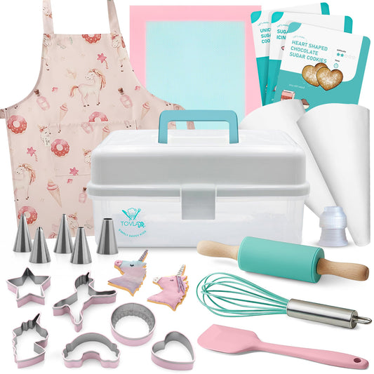 Tovla Jr unicorn-apron and tools for kids, keeps clothes clean during baking fun