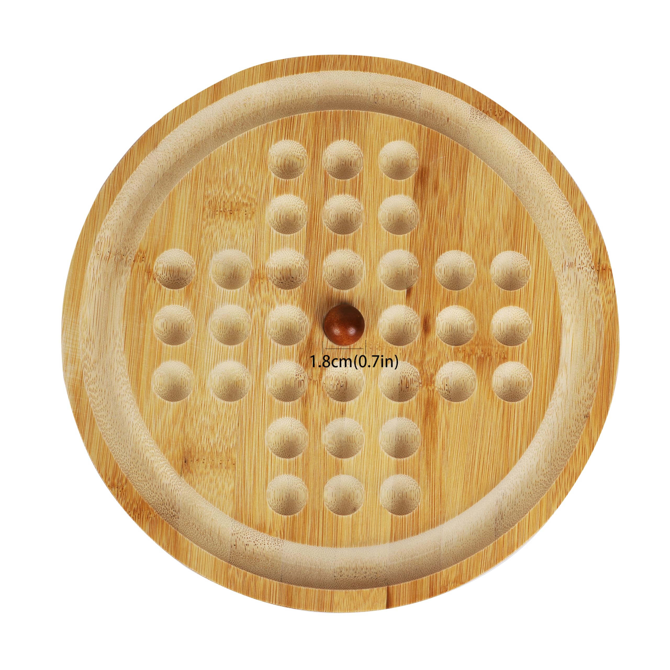 Toys of Wood Oxford Tow solitaire pegs close-up with smooth wooden marbles.