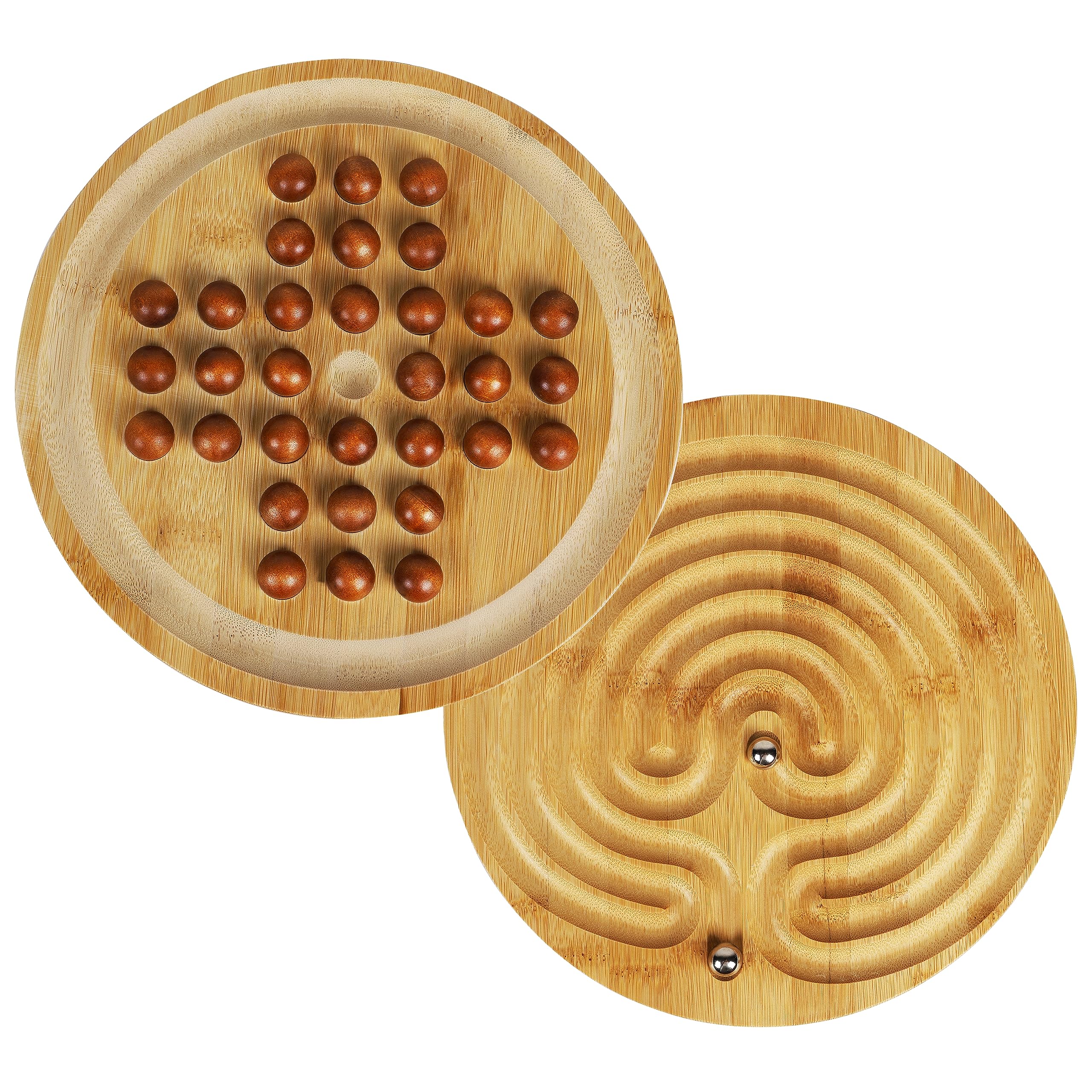Toys of Wood Oxford Tow wooden two-in-one solitaire-labyrinth board for solo strategy play.